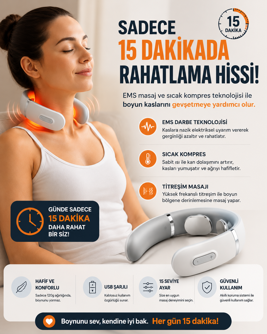 Nexora™ NeckRelief Pro – Boyun Ağrısı ve Kas Gerginliği İçin Akıllı Masaj Cihazı